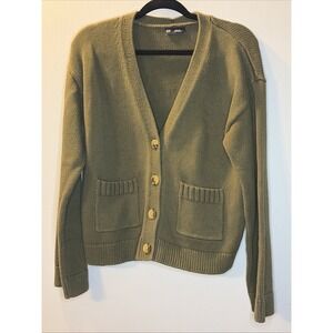 Gap Olive Green Button Pocket Classic Casual Minimalist Capsule Cardigan Sz. M